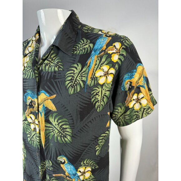 Guy Harvey By Aftco Bluewater Parrot Floral Silk Hawaiian Shirt M - Picture 3 of 16